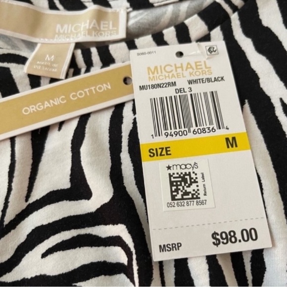 NEW Michael Kors 100% Organic Cotton Dress Sleeveless Black White Size M - Picture 3 of 11